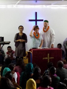 Barb sharing at church-India-Gregg